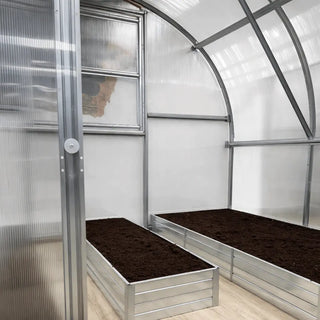 Bac de culture en acier galvanisé pour serre de jardin en polycarbonate AtmoSerre
