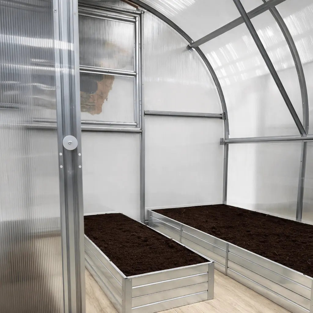 Bac de culture en acier galvanisé pour serre de jardin en polycarbonate AtmoSerre