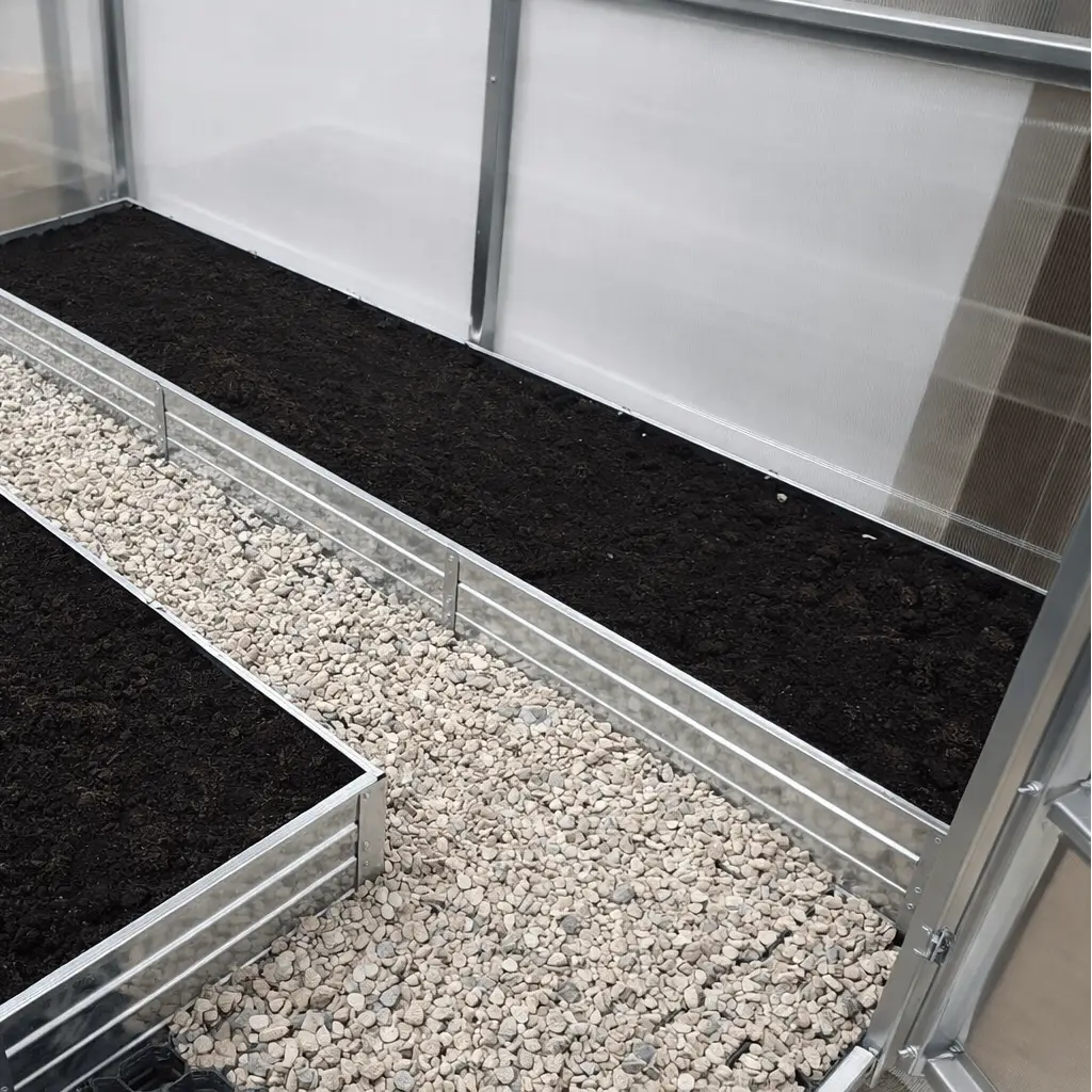 Bac de culture en acier galvanisé pour serre de jardin en polycarbonate AtmoSerre
