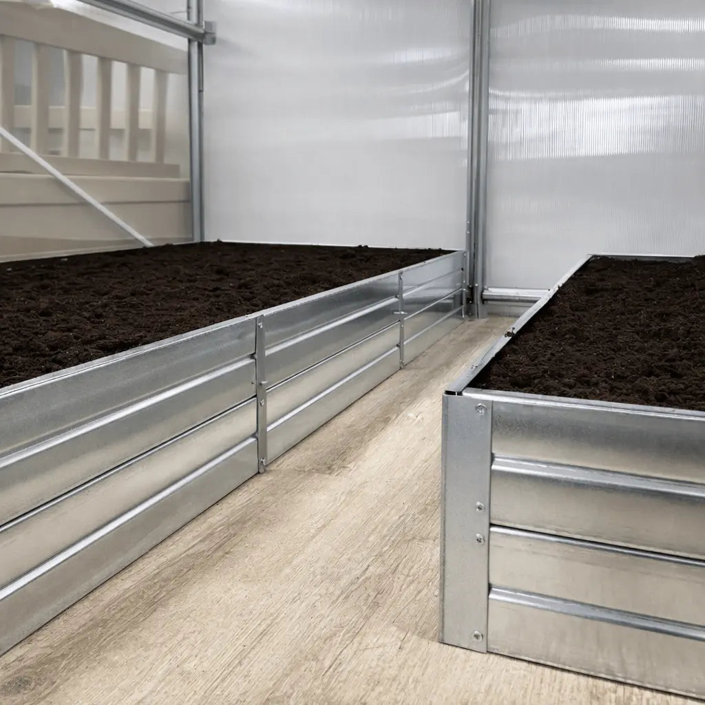 Bac de culture en acier galvanisé pour serre de jardin en polycarbonate AtmoSerre