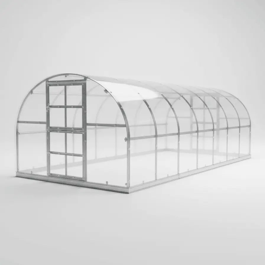 serre tunnel polycarbonate 6mm vue extérieure sur fond blanc